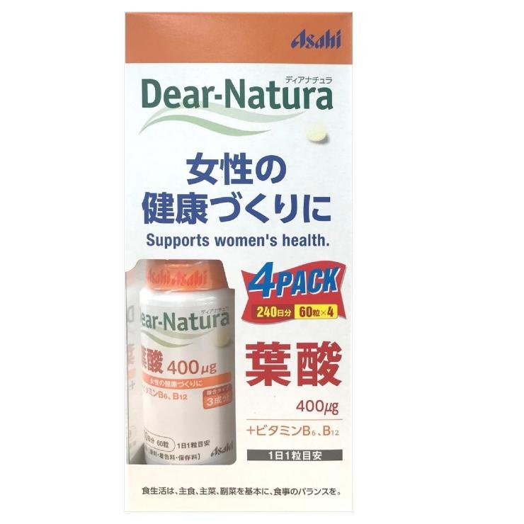 [ASAHI] Dear-Natura Folic Acid 400μg 60 Count x 4 Bottles - CROSS SHELF JP